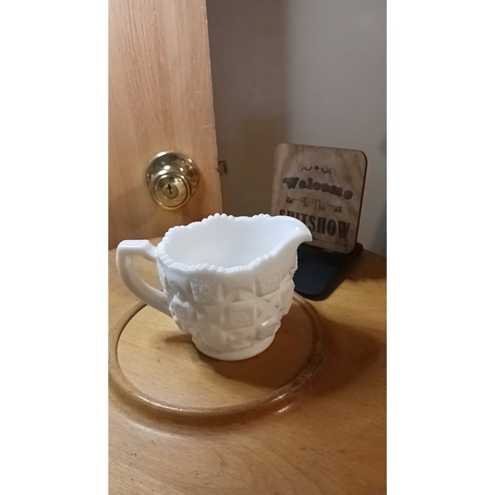 91. Westmoreland Milk Glass Old Quilt Creamer